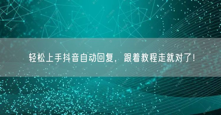 轻松上手抖音自动回复，跟着教程走就对了！